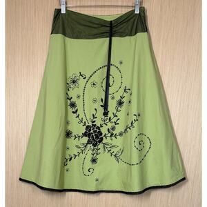 Basil & Maude Floral Embroidered Beaded Skirt Womens Size 4 Lace Trim Mesh Waist